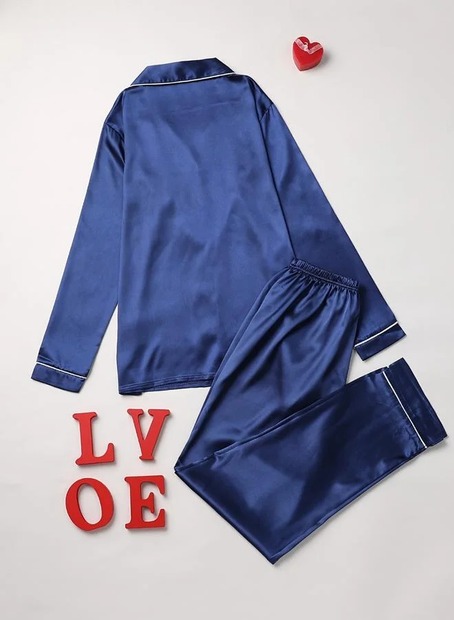 Take Two Women Navy Blue Long Sleeve Shirt and Pyjama Set